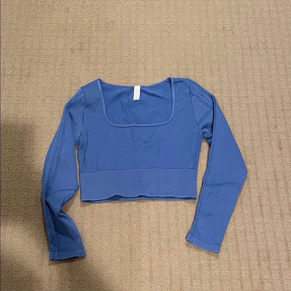 Aerie Blue Ribbed Long Sleeve Crop Top